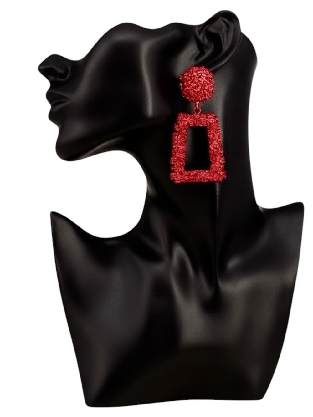 (NWT) Textured Red Post Back Metal Open Trapezoid Knocker Earrings